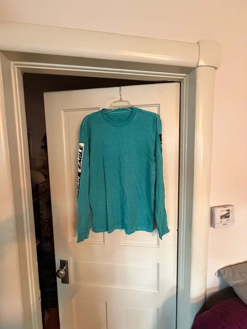 American Eagle Long Sleeve Standard Fit T-Shirt Teal Green Medium